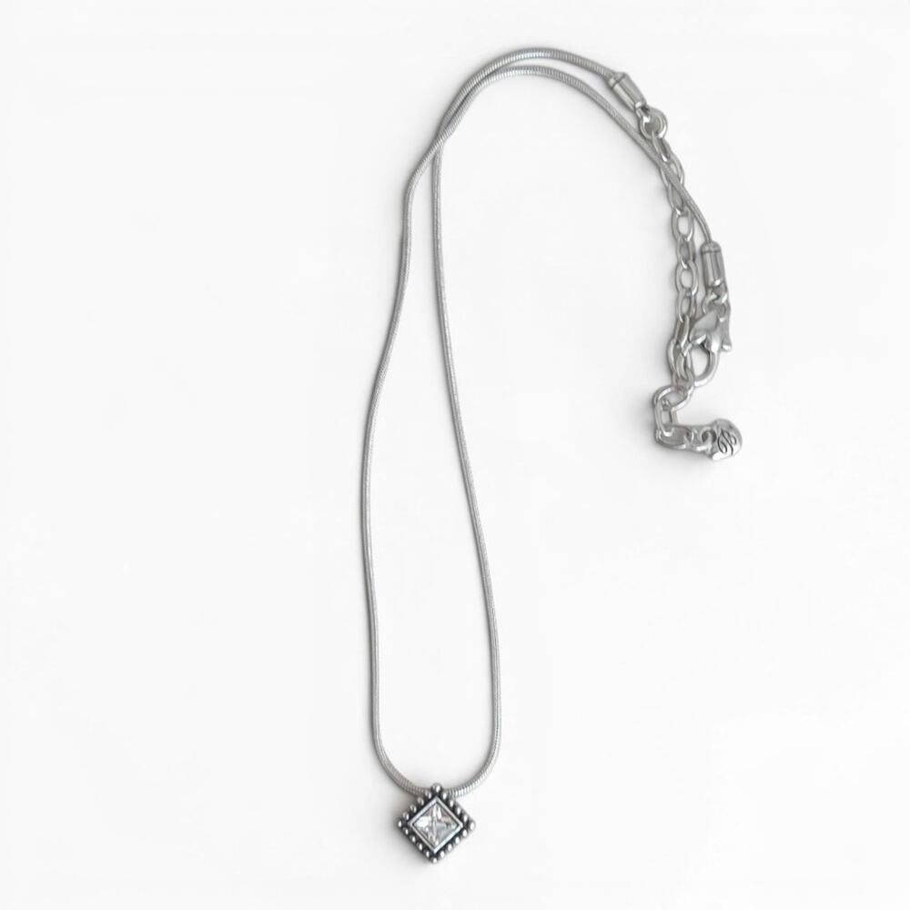 Brighton Twinkle Petite Crystal Square Necklace Silver Plated 15-17.5"